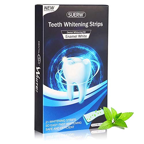 [42 Pezzi] Strisce Sbiancamento Denti, SUERW Sbiancamento Denti professionale Rimuovere Caffè, Sigarette, Vino, Tè/Tecnologia antiscivolo/Nessun Perossido di Idrogeno/Nessuna sensibilità
