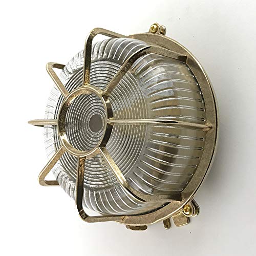 Lámpara redonda de latón fundido KsH y Co IP64 con rejilla octogonal y entrada lateral.