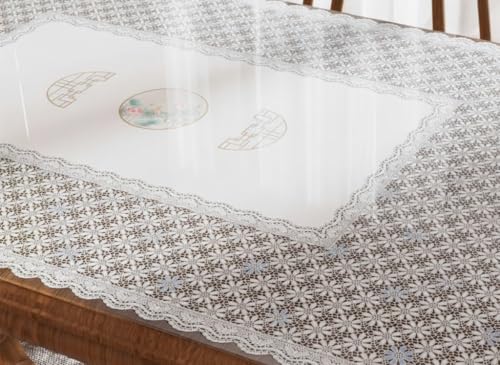 1.0mm Lace PVC Table Protector ? Decorative Clear Vinyl Table Mat for Scratch Concealment ? Waterproof, Wipeable Floral Surface 
