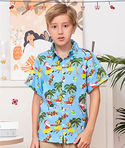 uideazone 5-12 Years Boys Ugly Christmas Hawaiian Shirt Button Down Short Sleeve Tropical Santa Shirts 5
