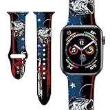 American Flag USA Bass Fish Watch Bands Compatible with Apple Watch 38mm/40mm/41mm, Adjustable American Fishing Theme Wristbands Soft Silicone Replacement Strap for iWatch Series 7 6 5 4 3 2 1 SE