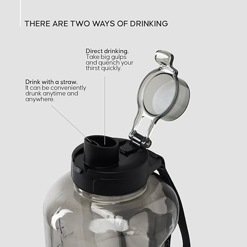 Miniatura 6 de Jarra deportiva de 58 onzas, jarra de agua grande de plástico transparente con popote 2 en 1 y tapa para beber, marcadores de tiempo motivacionales,