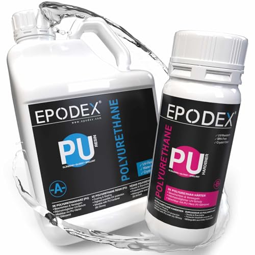 EPODEX Rivestimento in resina PU 2K, rivestimento per pavimenti in poliuretano e rivestimento da parete, vernice trasparente, opaco, resistente ai raggi UV, impermeabile, altamente resistente, 1,1 kg
