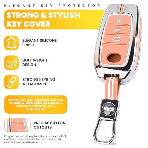 Image of Coll of Fest Premium Metal Silicone Brown Key Cover Compatible with Toyota Fortuner | Toyota Fortuner Legender | Toyota Innova Hycross | Toyota Invicto 3 Button Key Glow in the Dark