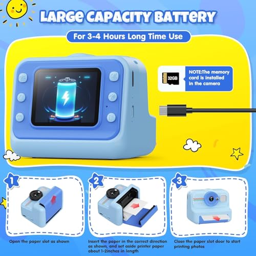 Image of Kids Camera Instant Print, 1080P HD Instant Print Camera for Kids with 3 Rolls Print Paper & 32GB Card, Selfie Digital Camera for Kid, Ideal Kid Toys Gifts for Boys & Girls Age 3-14 (CAM39)