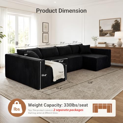 Image of Claiks 128 inch Boneless Couch Couches for Living Room, Oversized Sofa, Black