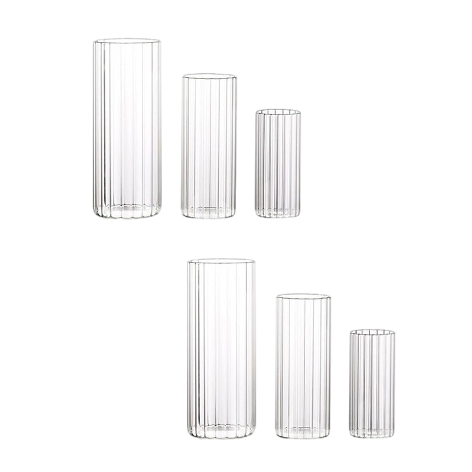 Whoasyst Centerpiece Glass Vases Set of 6, Ribbed Clear Cylinder Holders for Reception Tables, Home Decor, Holidays, and Parties Pillar Holder Mantelpiece Vase Reception Centerpiece Holiday Table