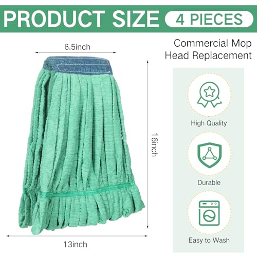 Image of Lallisa 4 Pcs Commercial Mop Head Replacement Tube Microfiber Industrial Looped End Mop Heads Refill for Floor Cleaning for Home Commercial Industrial Use(Large,Green)