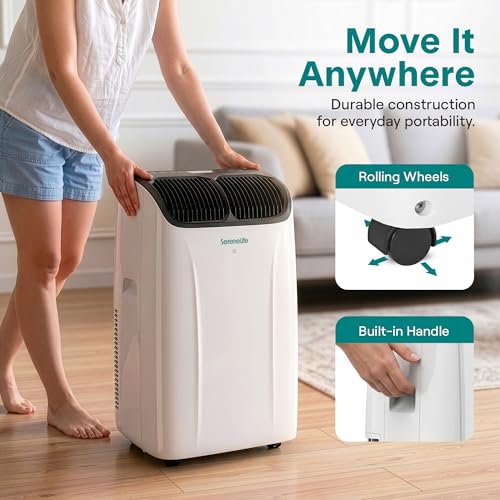 Image of SereneLife 14,000 BTU Portable Air Conditioner with Dehumidifier, Heat, & Fan | Wi-Fi Enabled Portable AC Unit for Rooms up to 650 Sq Ft | Compact Standing Air Conditioner with Window Kit