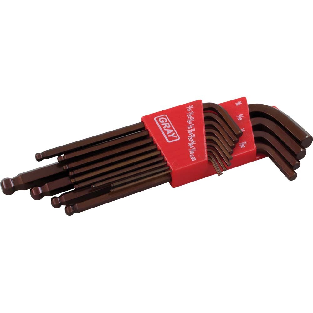Gray Tools 68913 13 Piece SAE, Long Arm Ball S2 Hex Key Set