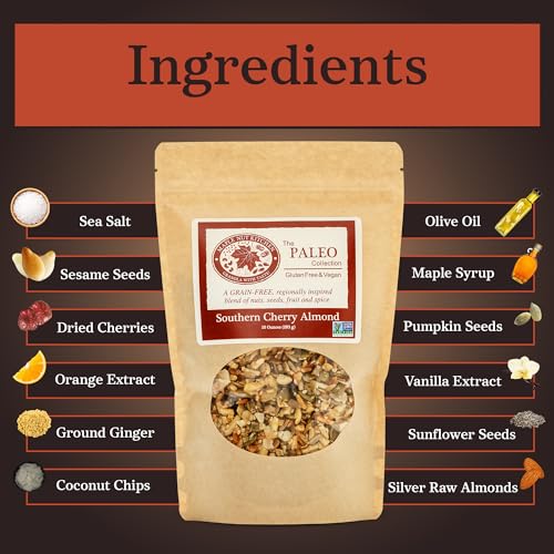 Image of Maple Nut Kitchen Southern Cherry Almond Granola 10 oz - Paleo Grain Free Nut Granola with Tart Cherries, Coconut & Seeds - No Sugar Added, Oat Free, Gluten-Free, Vegan, High Protein, Low Carb Cereal