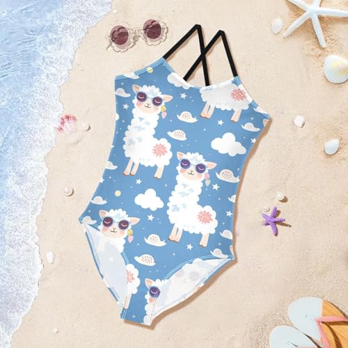 Image of Girls one Piece Swimsuit Summer UPF 50+ Quick Dry Beach Bathing Suit with Straps Swimwear 3-10 Years
