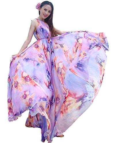 medeshe women's chiffon floral holiday beach bridesmaid maxi dress sundress Ruffle Maxi Dress, Long Flowy Beach Cotton Dress, Beach Bride