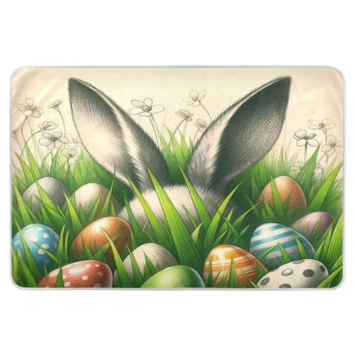 Takiito Bunny Ears Eggs Bed Pad Reusable Bed Underpad Washable Waterproof Leak-Proof Quick Dry Incontinence Pee Pad for Toddlers Kids Adults Pets 34x52 in