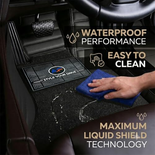 Image of Autofurnish Premium 9D Car Mat Full Set for Mahindra XUV 3XO (Manual) 2024 || Luxury Leather Dual-Stitch Full Set 9D Car Floor Mat || 100% Waterproof || Color : Black Black