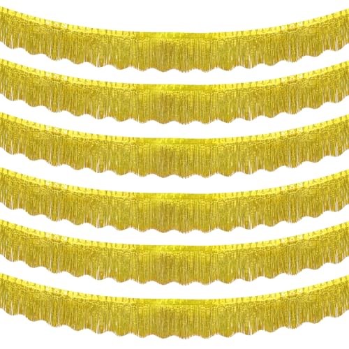 Image of LOLStar Gold Foil Fringe Tinsel Garland, Tinsel Streamers Banner, 6 Pack | 60Ft Tinsel Streamers, Shiny Gold Tinsel Fringe Banners for Wedding, Birthday, Anniversary, Christmas, New Year Party Decor