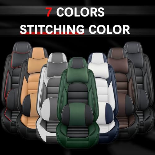 Image of 2 Seat Covers for Hyundai Santa Fe XL 2001-2024,Premium Nappa Leather Car Seat Covers Car Seat Cushions,Waterproof Soft Seat Covers for Cars,Interior Accessories with Airbag(Luxury-Gray&White)