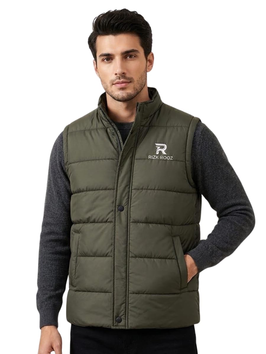 Men's Quilted Puffer Vest Lightweight Sleeveless Jacket Winter Body Warmer with Stand Collar Insulated Outdoor Casual Travel Olive Green-image-10