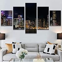 SIGNWIN 5 Panel Canvas Wall Art City Illuminations for Home Decorations Ready to Hang - 60