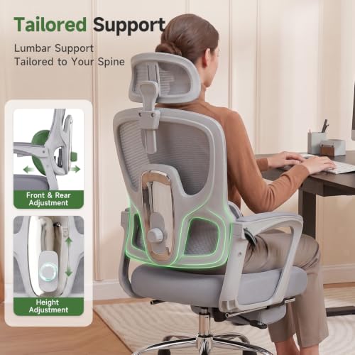 Image of Ergonomic Office Chair with Footrest, 90-145 Reclining Mesh Desk Chair