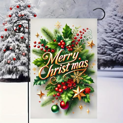 Image of BlissYard Christmas Holly Garden Flag 12x18 Inch Polyester | Double sided polyester, Christmas holly berries ornaments design, classic holiday decor for holiday porch and yard