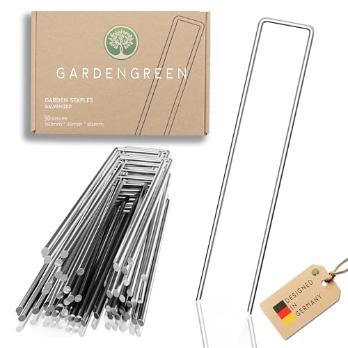 GardenGreen Erdanker/Heringe Anti ROST - 50 Stück - rostfreie Bodenanker für Gartenvlies, Unkrautvlies, Zaun & Zelt - 150mm*30mm*Ø3mm - Erdnägel/Bodenhaken aus Stahl - Bodenverankerung