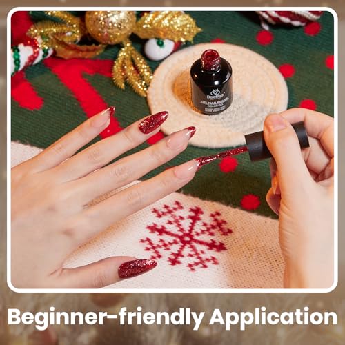Image of Beetles Red Glitter Gel Nail Polish - Wine Red Shimmer Gel Polish 1Pcs 0.5Oz 15ml Soak Off UV LED Long Lasting Glossy Manicure for Nail Art and DIY
