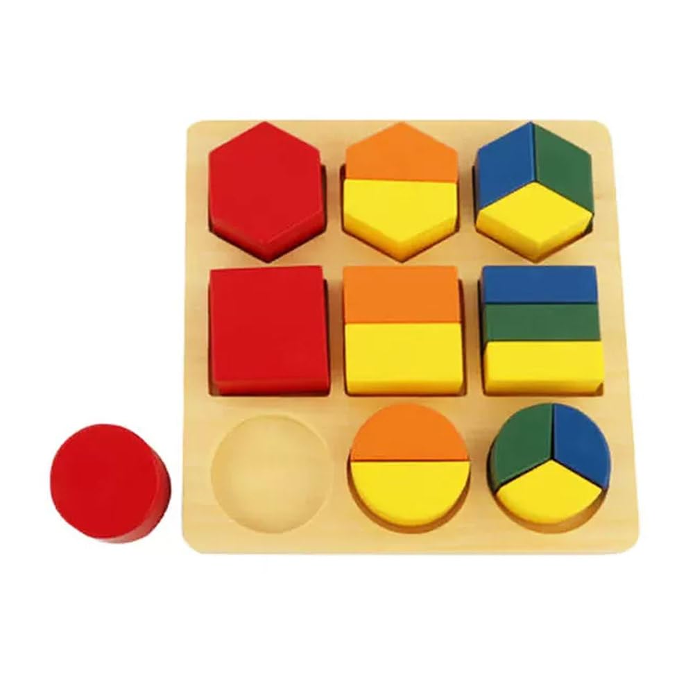 Montessori Holzig Zerschnittene Geometrische Formen Puzzle | Bruch-Formenbrett, Spielzeug zum Formen- und Segmentabgleich, Lernspielzeug für frühe Geometrie und Brüche