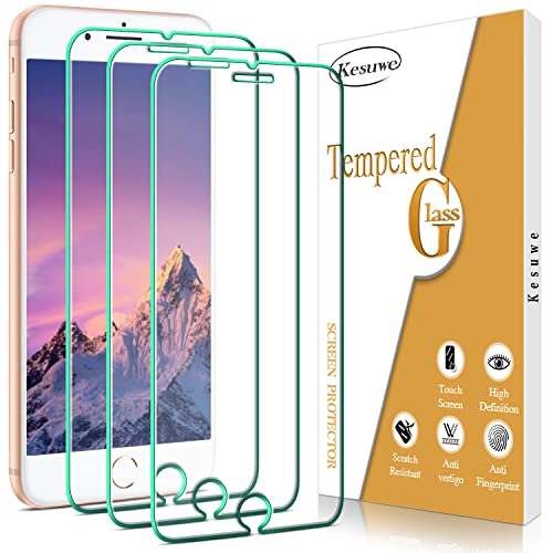 Kesuwe [3 Piezas] Protector de Pantalla para iPhone 8 Plus, iPhone 7 Plus, iPhone 6S Plus, iPhone 6 Plus, Cristal Templado Dureza 9H, Antiarañazos, Antihuella, Sin Burbujas, Fácil de Instalar