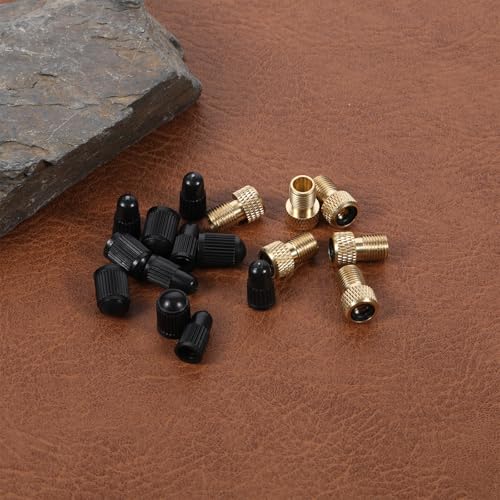 Image of Brass Presta Valve Adaptor (Pack of 6 + 12 Caps), Brass Prestas Valve Adapters and Bike Tire Caps - Convert Presta to Schrader for Bikes, Mountain Bikes, Road Bike and Cars