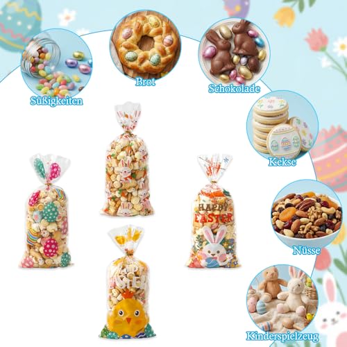 100 Stück Geschenktüten Ostern Zellophantüten Cellophantüten Ostertüte Taschen Plätzchen Tüten Befüllen Ostertasche Für Kekse Süssigkeiten Schokolade Mit Twist Osterhasen Ostereier Färben Party Deko