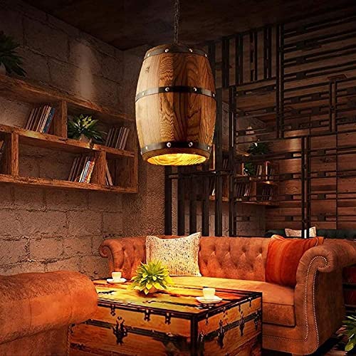 Lámpara colgante rústica de barril de madera para solucionar techos vacíos con estilo vintage