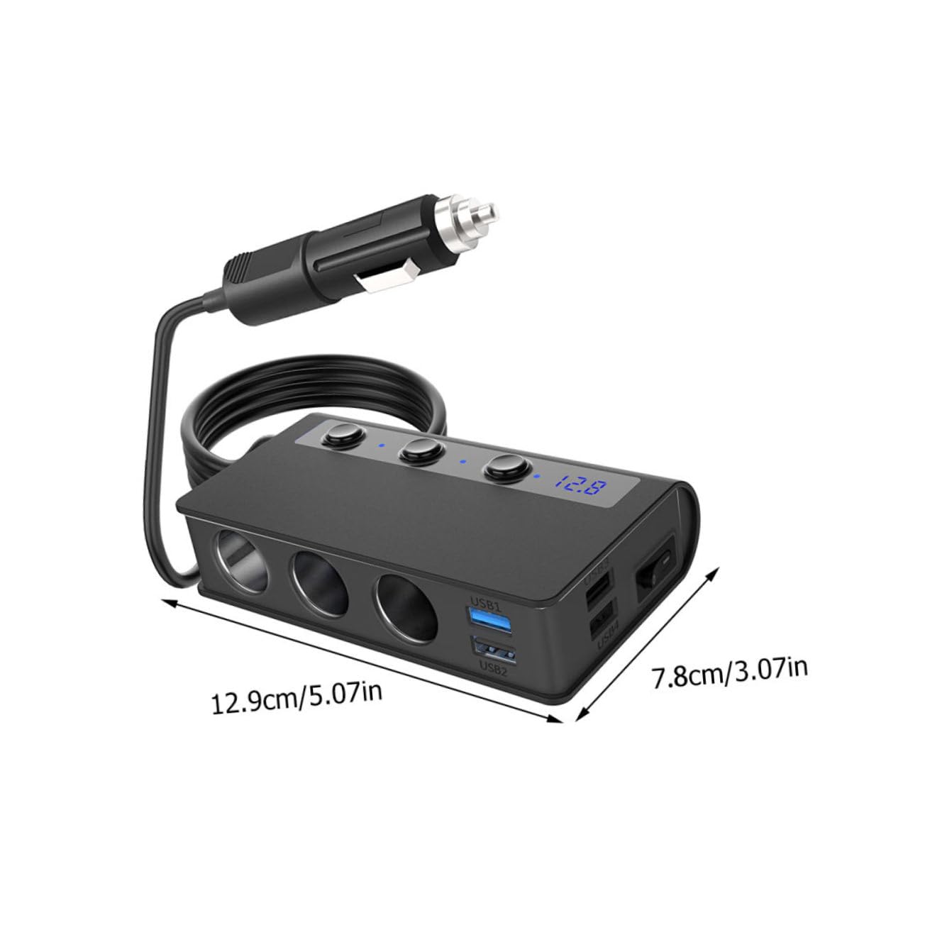 NUOBESTY Caricatore Auto 180w 4 Porte USB e 3 Prese Accendisigari, Materiale PC Nero Funzione Monitoraggio Tensione Batteria e Ic Intelligente