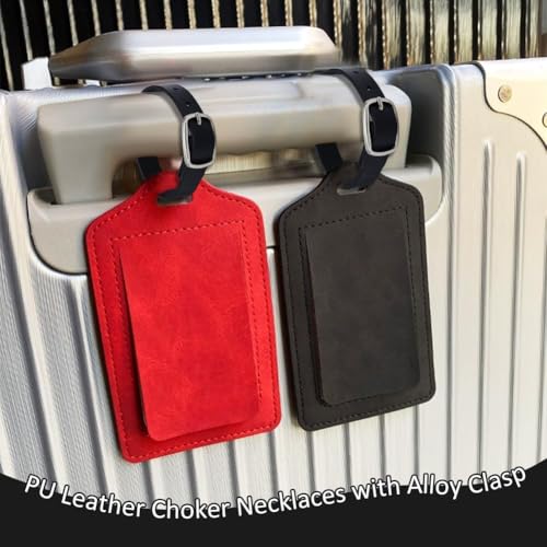 Image of PU Leather Luggage Tag Straps with Metal Buckle - Adjustable Faux Leather Loops for Suitcase and Travel, 8x1 /2 Inch Black Luggage Belt Replacements - Kilt Extender Buckle Straps for Women's Kilts