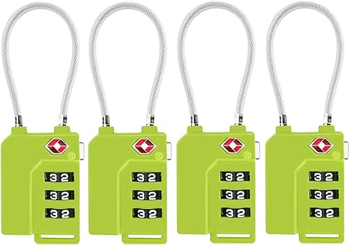 TSA Lock - Candado de seguridad con combinación de 3 dígitos para maleta, bolsa de equipaje, candado con bloqueo de código (verde, paquete de 4)