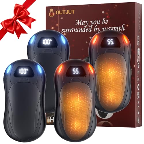 OUTJUT Elektrischer Handwärmer 4er-Pack, 24000 mAh Wiederaufladbarer Handwärmer mit Magnetischer Doppelseitiger Heizung und digitaler Temperatur- und Batteriestandsanzeige für Outdoor/Camping,Schwarz