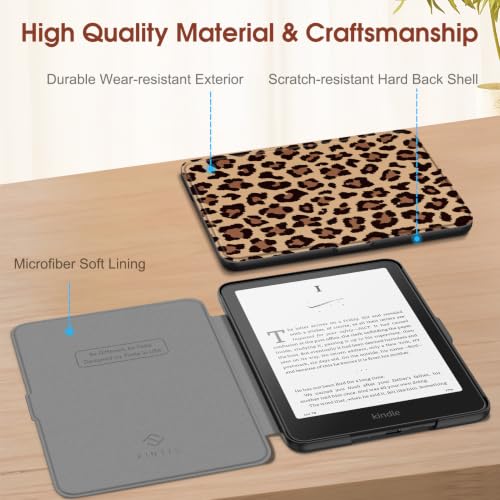 Image of Fintie Slim Case for 7 inch Kindle Paperwhite 12th Gen 2024 & Kindle Colorsoft | Lightweight PU Leather Hard Back Shell Cover, Magnetic Closure, Auto Wake /Sleep, for Kindle Paperwhite 2024, Brown Leopard