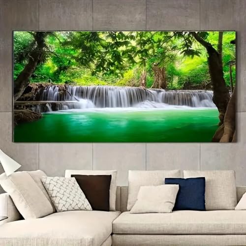 Décoration de chambre vert forêt affiche cascade pour mur blanc - 2