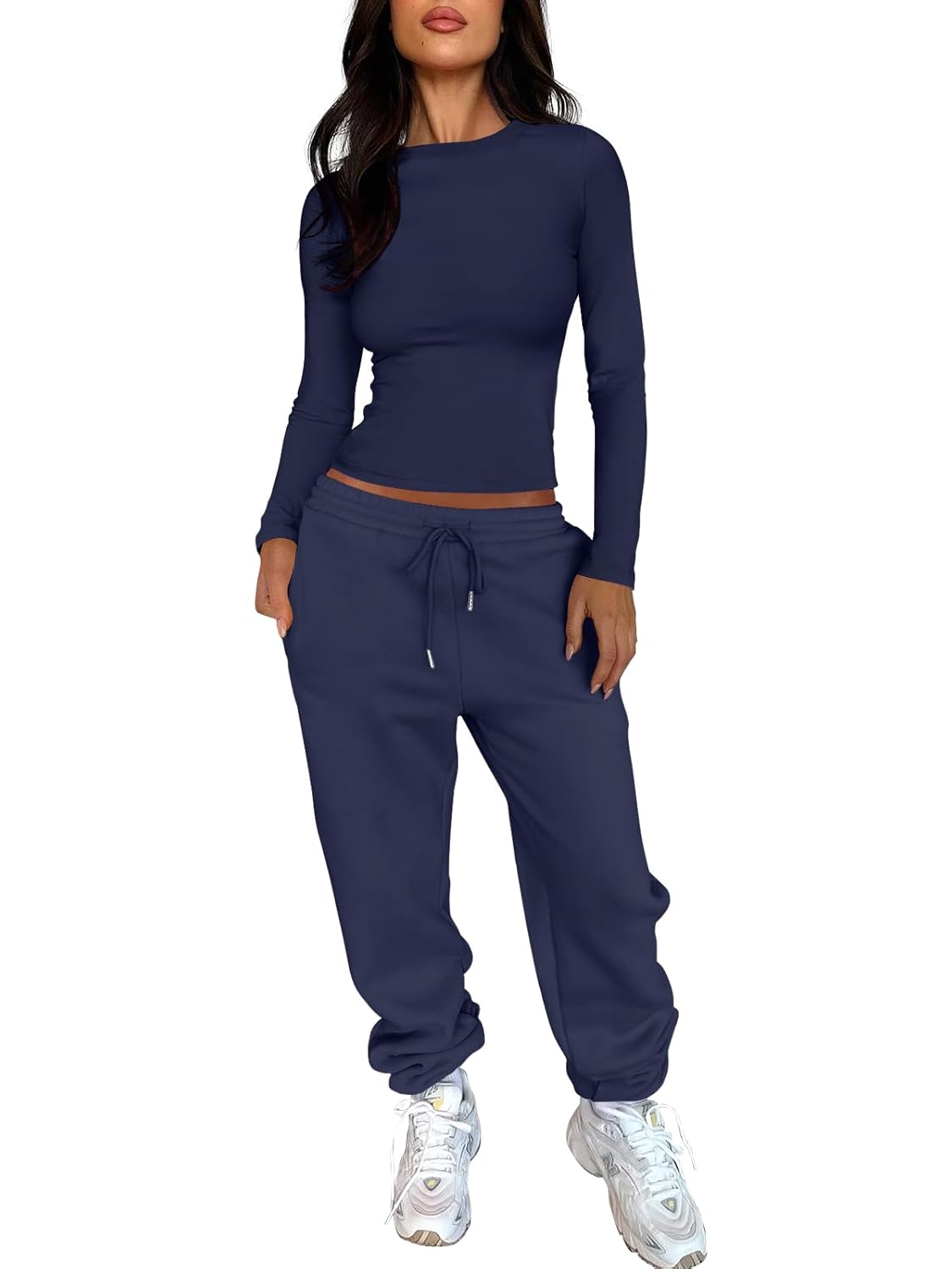 ANRABESS Womens 2 Piece Sweatsuits Long Sleeve Tight Shirt Tops Joggers Fleece Sweatpants Sets 2025 Fall Sweat Lounge