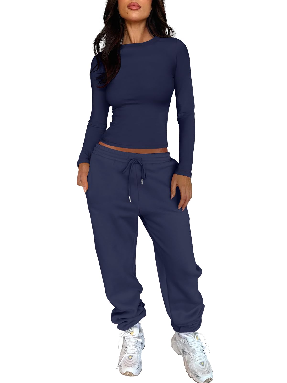ANRABESS Womens 2 Piece Sweatsuits Long Sleeve Tight Shirt Tops Joggers Fleece Sweatpants Sets 2025 Fall Sweat Lounge
