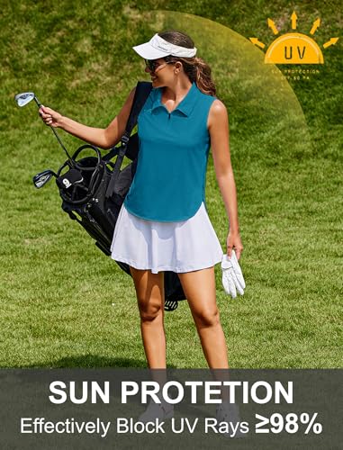 Image of PINSPARK Women Golf Shirts Sleeveless UPF 50+ Tennis Polo V-Neck Quick Dry Athletic T Shirt 1 /4 Zip Collar Workout Tank Top