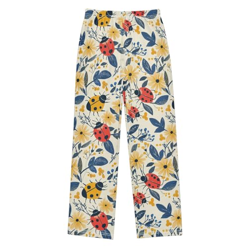 Boys' Pants Red Yellow Ladybugs Flowers Long Bottoms Jogger Pants Elastic Waist Trousers with Pockets S-XL