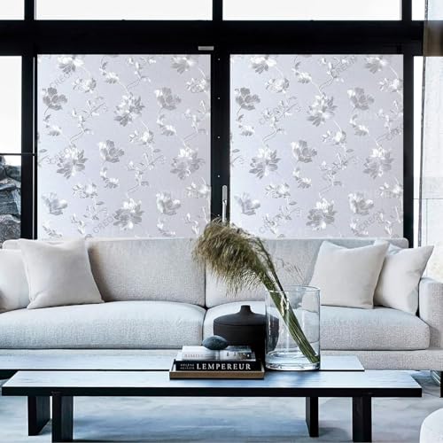 Image of CREON Flowers Window Glass Decorative Window Cling Non-Adhesive Static UV Resistant Decals Reusable Sun Blocking Sticker for Home (12 X 26 Inch)