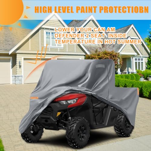Image of Waterproof UTV Cover Compatible with Can-am Defender 2 Seaters, 6 Layers All Weather Cover with Air Vents, Door Zipper and Windproof Buckles and Bands for Rain Snow Dust Protection