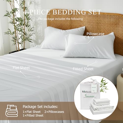 Image of 100% Viscose Derived from Bamboo Sheets King Size,Soft & Cooling Viscose from Bamboo Sheets Set, Organically Grown,Breathable & Soft Deep Pocket Up to 18 Inches(White)