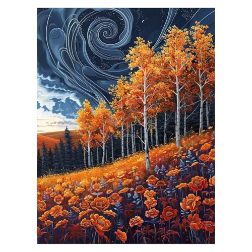 数字油絵 秋 Painting by Numbers 風景 ペイントバイナンバー 手作りキット 100 x 135 Cm 数字絵画手芸キット とブラシとカラフル キャンバス絵画 彩絵の具 Paint by Numbers 家の壁の装飾やホリデーギフトとして