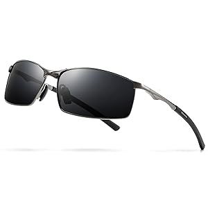 SUNGAIT Ultra-Lightweight Polarized Sunglasses Men for Driving Fishing Golf, Rectangular Metal Frame with Spring Hinge