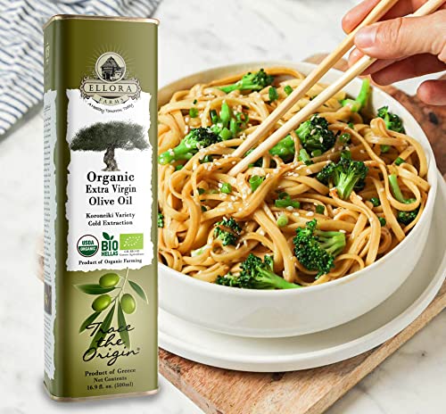 Ellora Farms USDA Organic Greek Extra Virgin Olive Oil, Traceable olive oil, First cold press, Single Origin, Kosher, 17 oz. tin, Pack of 2