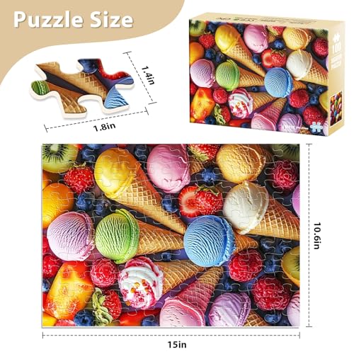 Rompecabezas Jeaiciro de 100 piezas para niños de 6 a 10 años, diseño de conos de helado, rompecabezas educativo, piezas grandes, actividad familiar divertida, 11 x 15 pulgadas miniatura 4