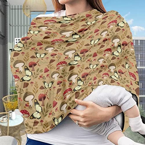Image of Youngerbaby Mushroom Butterfly Nursing Cover Breastfeeding Soft Infant Carseat Canopy Stretchy Breathable Cover for Stroller High Chair Shopping Cart Canopies